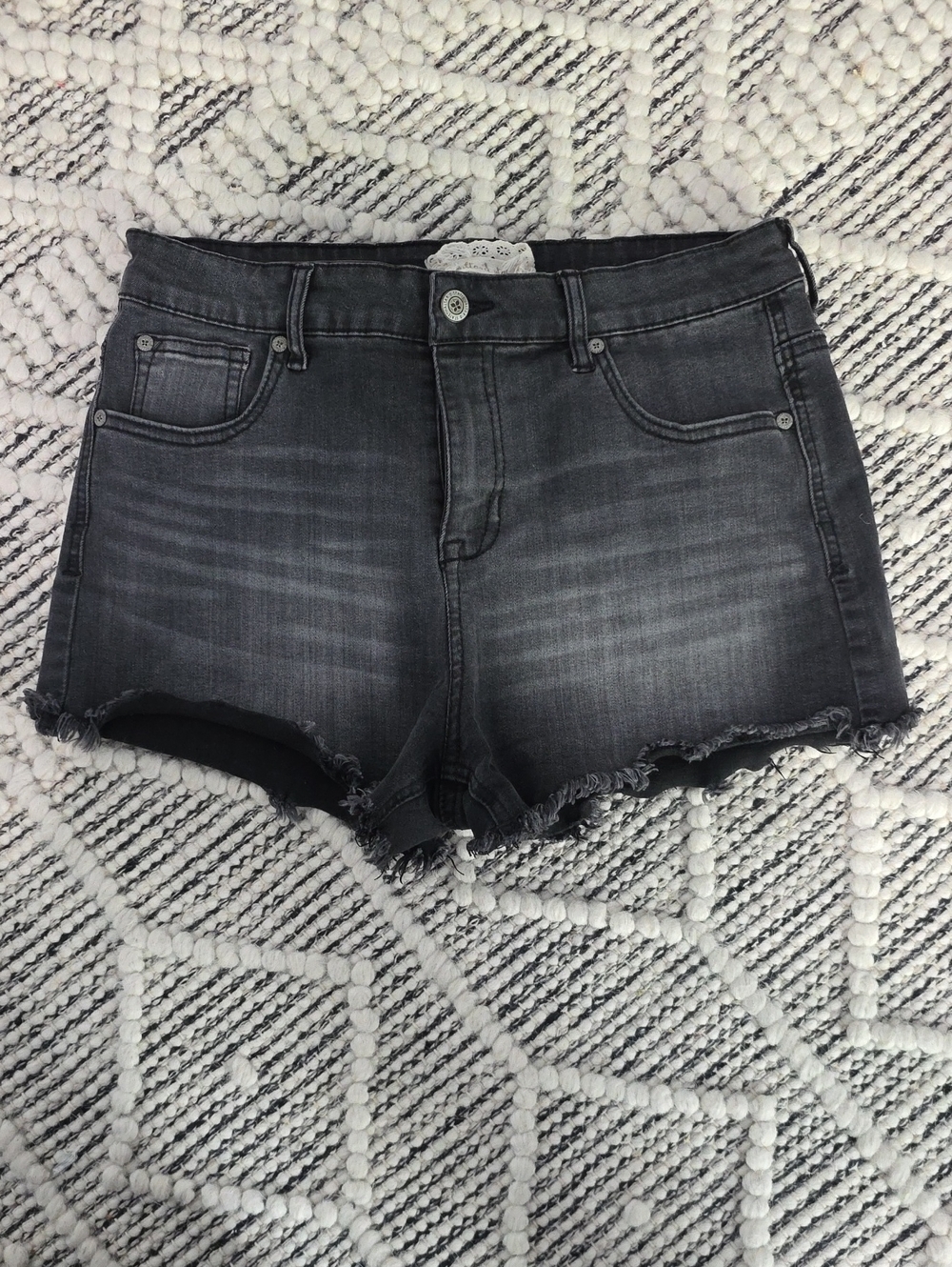 Altar'd State Charcoal Washed Frayed-Hem Denim Shorts